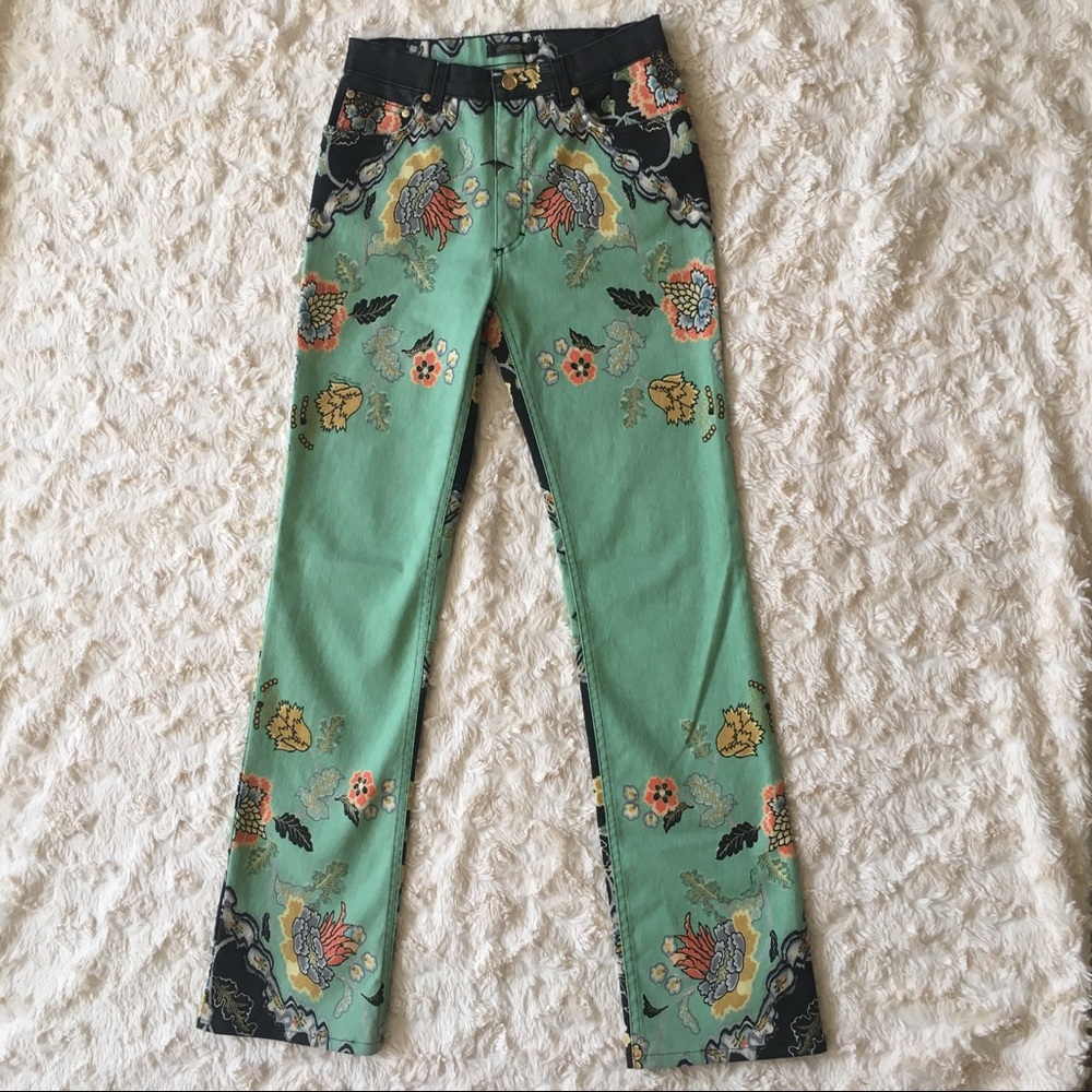 Roberto Cavalli Black and Green Straight Leg Pants